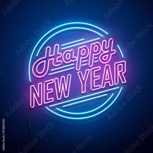 New Year neon sign. Vector background.