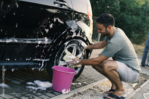 Man washing car