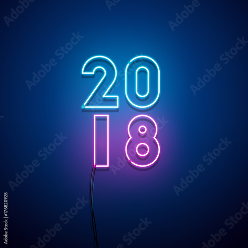 New year 2018 neon sign. Vector background.