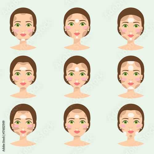 Set of different woman face types vector illustration character shapes girl makeup beautiful female