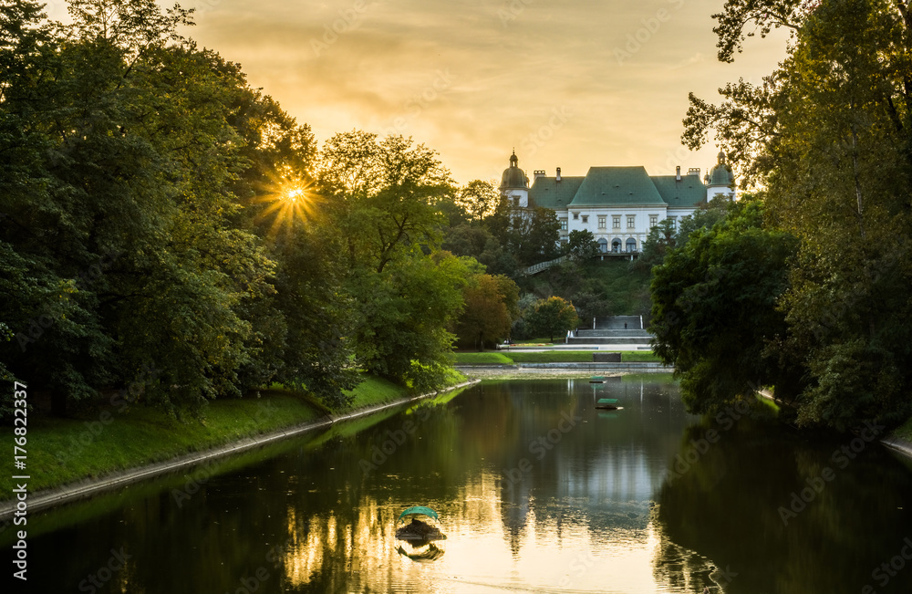Ujazdowski castle at sunset in Warsaw, Poland
