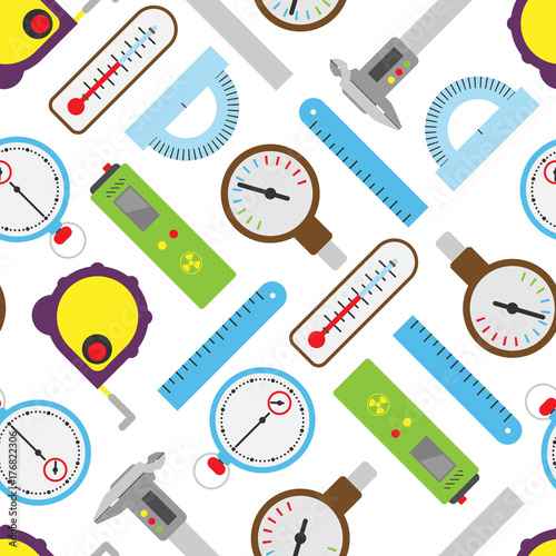 Measuring mechanism tools and electronic inspection devices engineering testing equipment seamless pattern background