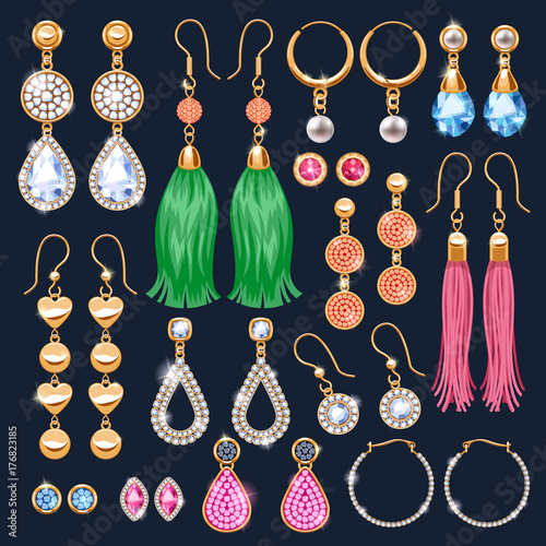 Realistic earrings jewelry accessories icons set. photo