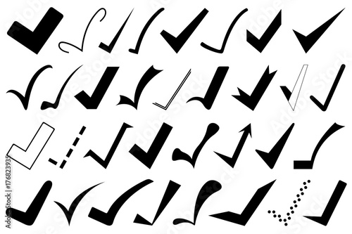 Set of different check marks isolated on white