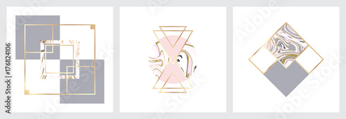 Minimalist marble texture. Vector trendy geometric posters. Modern set of abstract card, template.