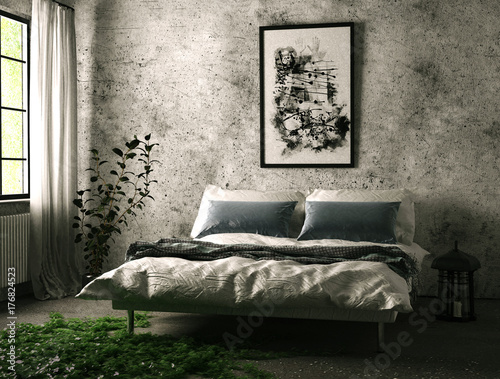 Schlafzimmer mit Laternen bei Tag mit Efeu