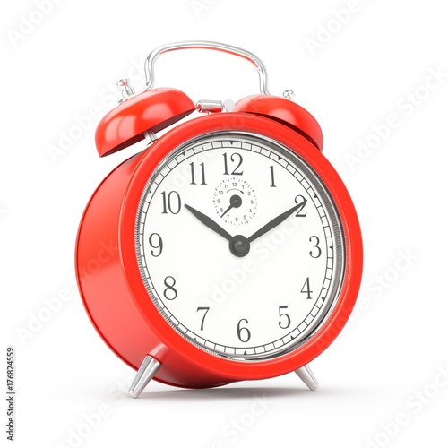 3D rendering red alarm clock isolated on white background