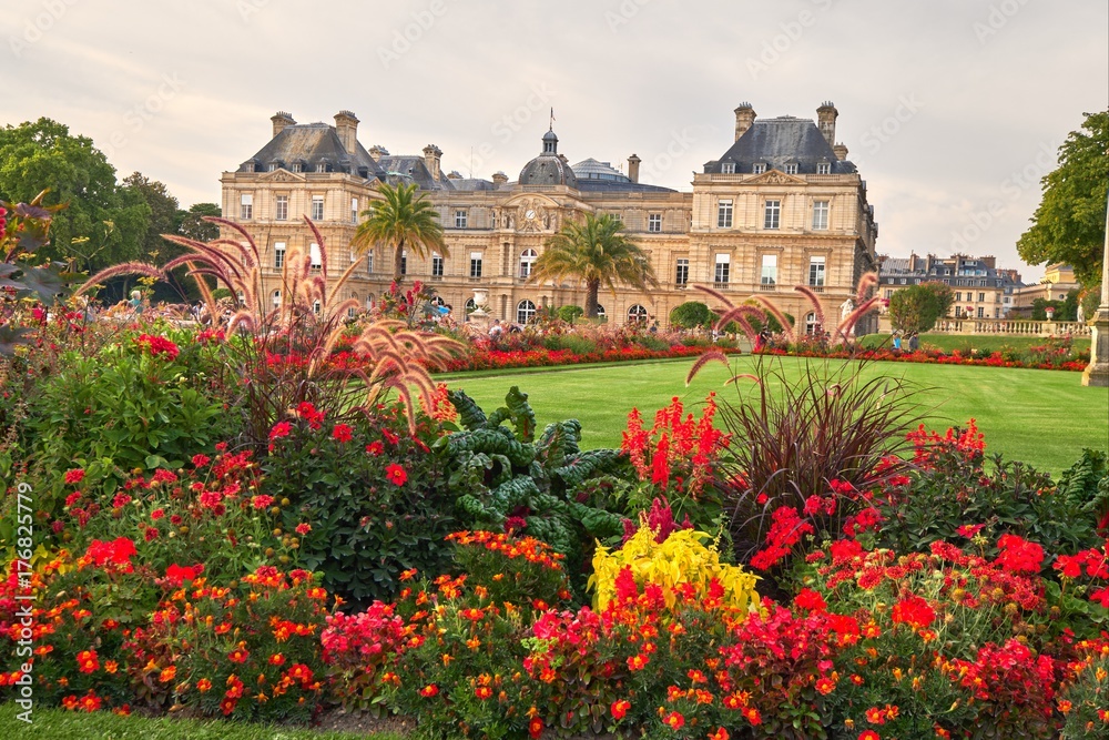 Jardin Du Luxembourg and Palace in Paris France.
