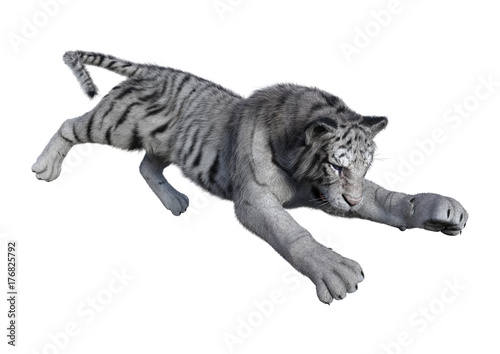 Fototapeta Naklejka Na Ścianę i Meble -  3D Rendering White Tiger on White