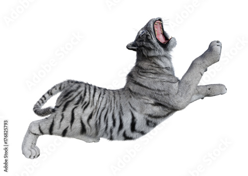 Fototapeta Naklejka Na Ścianę i Meble -  3D Rendering White Tiger on White