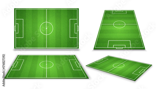 Soccer, european football field in different point of perspective view. Isolated vector illustration