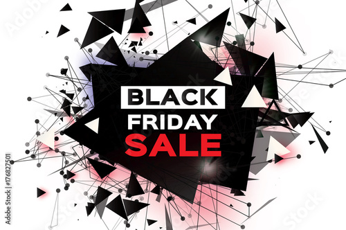 Black Friday Sale. Realistic fiery explosion. Big Sale. Discount. Trendy Geometric elemets and frame in paper cut style. For brochure, flyer. Simple geometry. White background. Vector