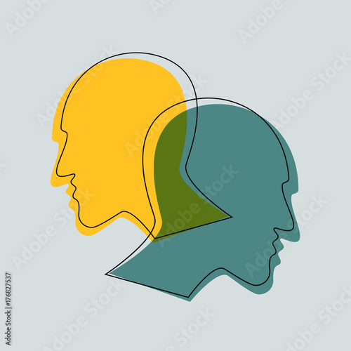 Schizophrenia concept, symbol of depresion, dementia. Vector ilustration.