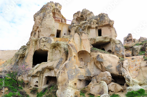 Dwellings of first Christians in rocks, Cappadocia,Turkey/ characterized by extremely volcanic landscape, underground cities, created in 1000 BC, extensive cave monasteries 