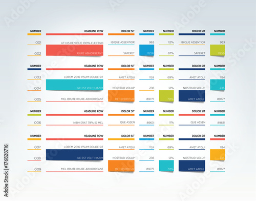 Table, schedule, tab, planner, infographic design template. Vector.