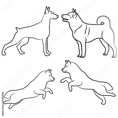 Set of four dog outlines