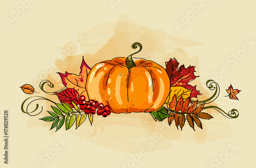 Hand-drawn vector compositions with pumpkins