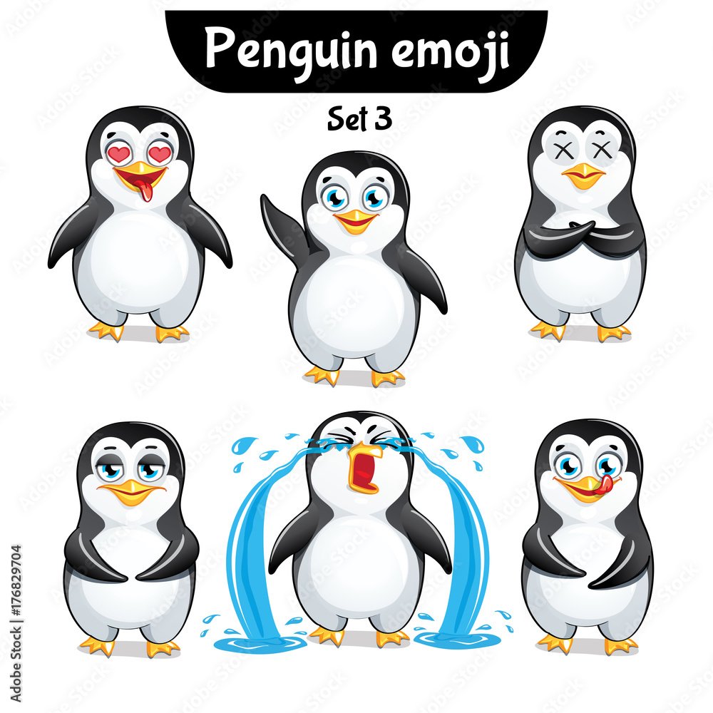Fototapeta premium Vector set of cute penguin characters. Set 3