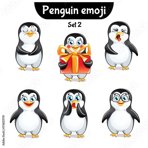 Vector set of cute penguin characters. Set 2