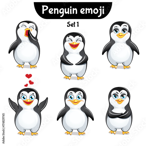 Vector set of cute penguin characters. Set 1