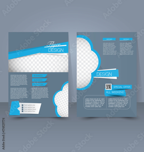Flyer template. Business brochure. Editable A4 poster for design education presentation website magazine cover. Blue color.