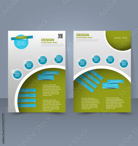 Flyer template. Business brochure. Editable A4 poster for design education, presentation, website, magazine cover. Blue and green color.