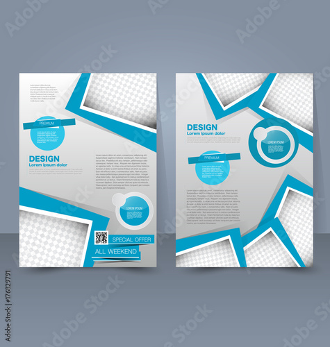 Flyer template. Business brochure. Editable A4 poster for design education, presentation, website, magazine cover. Blue color.