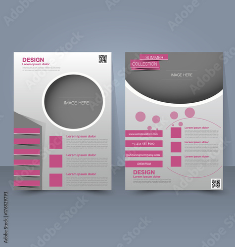 Flyer template. Business brochure. Editable A4 poster for design education, presentation, website, magazine cover. Pink color.