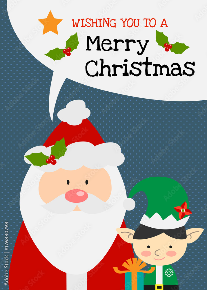 Merry christmas vector santa with elf charactor greeting card Merry christmas vector santa with elf charactor greeting card
