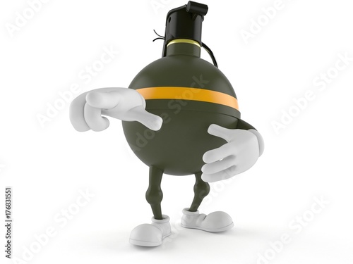 Hand grenade character pointing finger