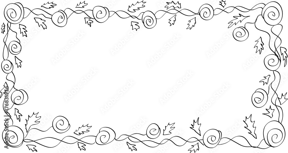 Rectangular frame of creeping roses on a white background, coloring