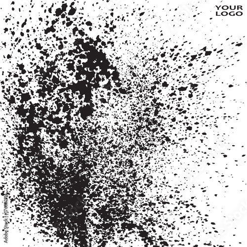 Black Ink paint splatter on white background texture artistic monochrome covers design. Dirty Spray splash paint abstract background, vector illustration template