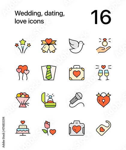 Colored Wedding, dating, love icons for web and mobile design pack 3