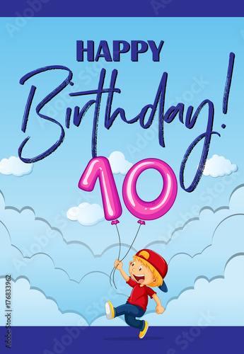 Birthday card with boy and number ten