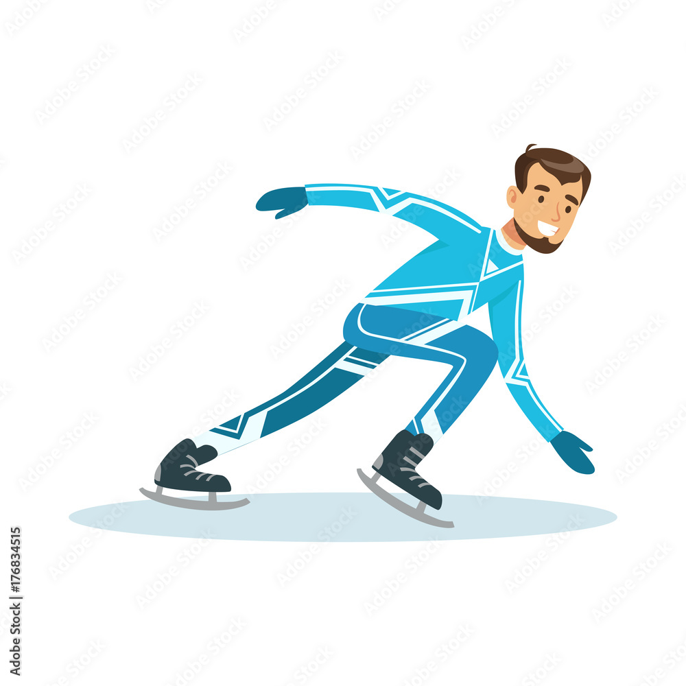 Short track speed male skater athlete character in sportswear, active sport lifestyle vector Illustration