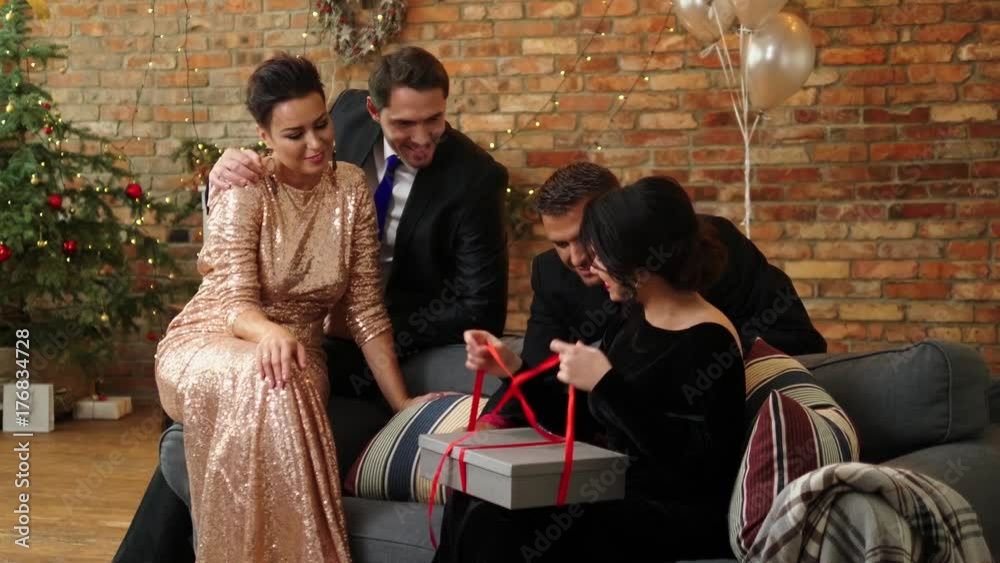 Happy beautiful couples celebrating Christmas Happy beautiful couples celebrating Christmas