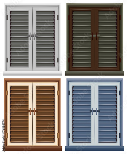 Four window frames in different colors