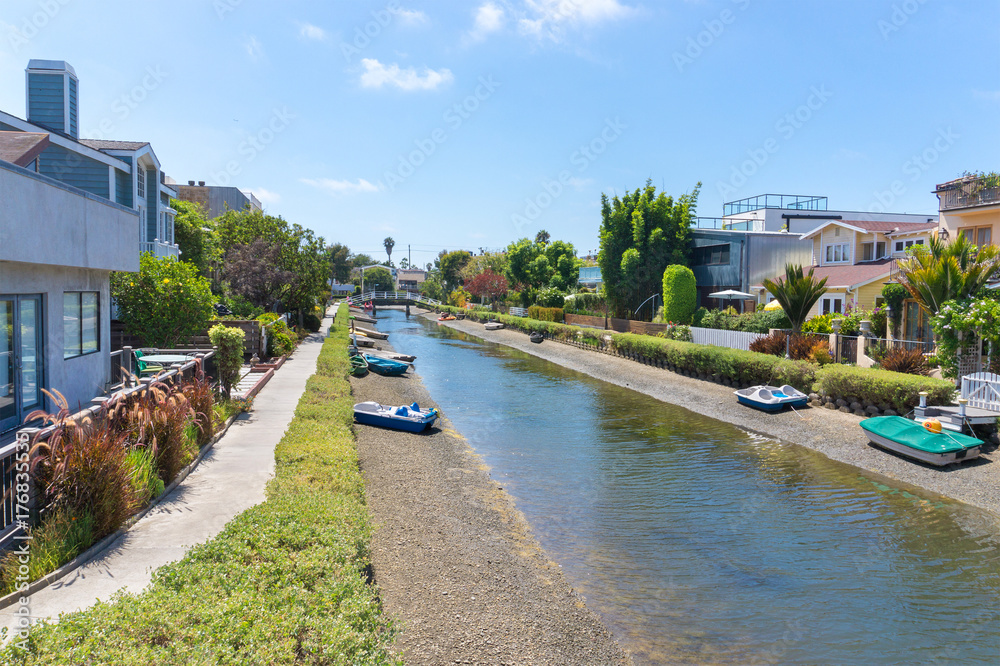 Venice canals in Los Angeles, United States.