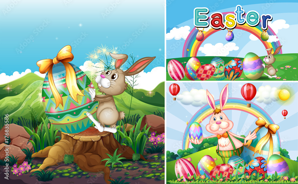 Fototapeta Bunny and eggs for easter holiday