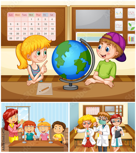 Children learning in classroom with teacher