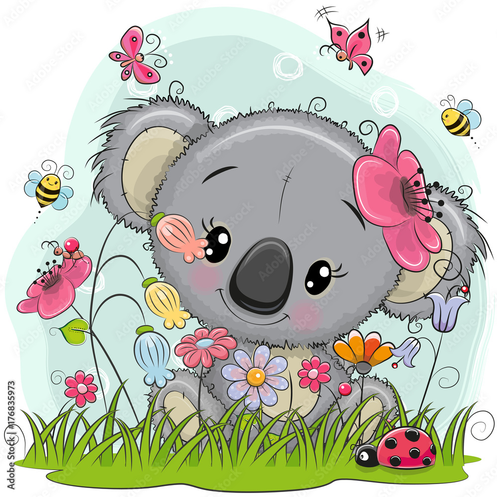 Naklejka premium Cute Cartoon Koala na łące