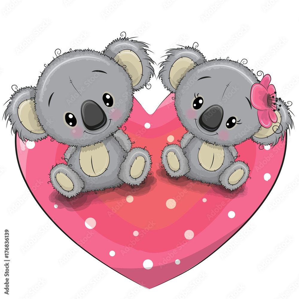 Naklejka premium Two Cute Koalas on a heart