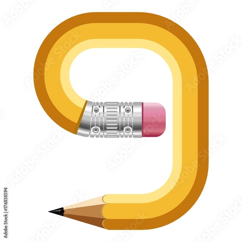 Number nine pencil icon, cartoon style