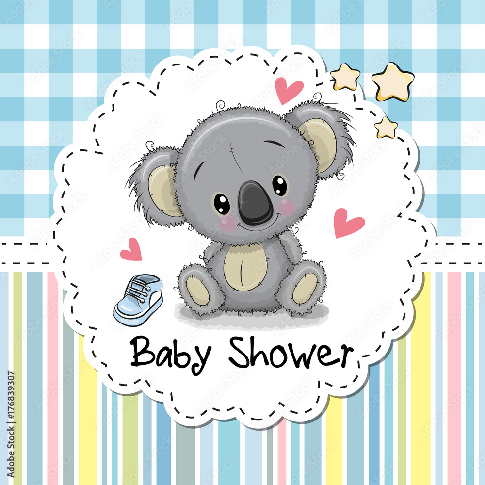 Obraz premium Baby Shower Greeting Card with Cartoon Koala