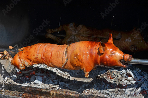 grilled pig. roasted pork