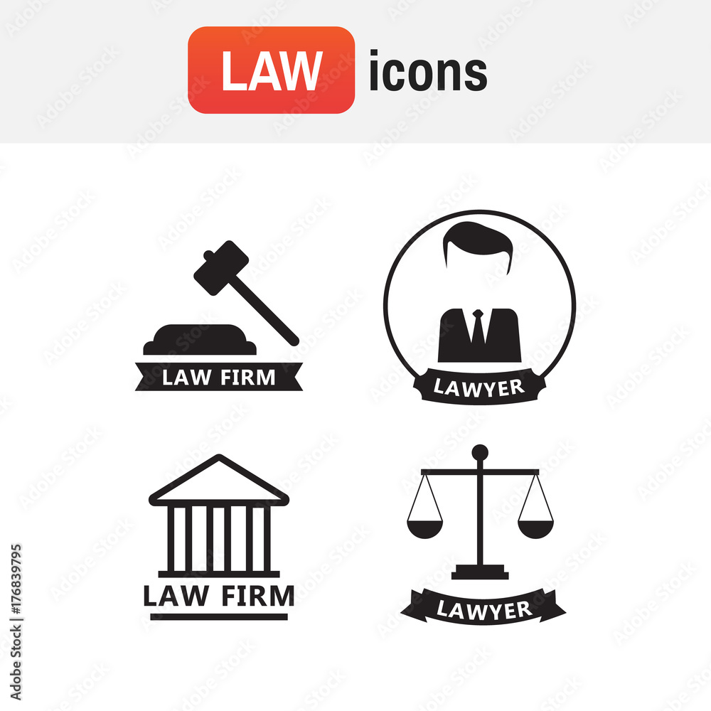 Fototapeta premium Icon solicitor advocacy. Lawyer concept. Lawyer icons in flat style. Lawyer sign and symbol vector