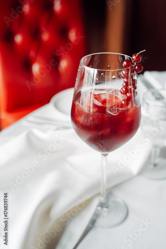 red cocktail with cranberries photo