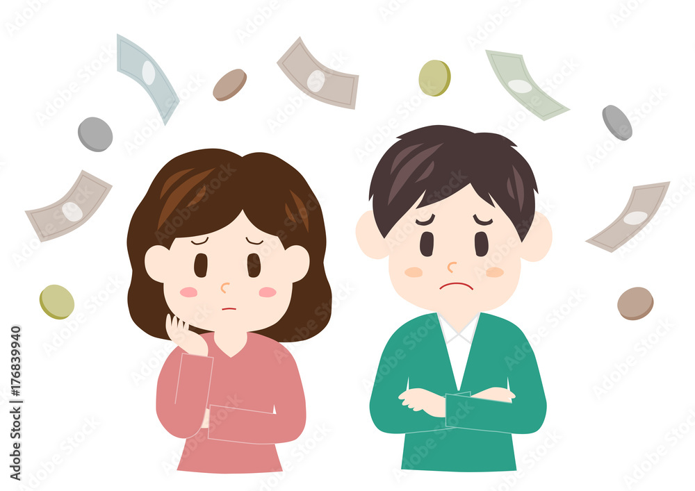 お金の心配をする若い夫婦のイラスト Stock Vector Adobe Stock