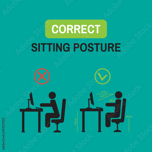 ergonomic posture factors. Correct sitting posture vector