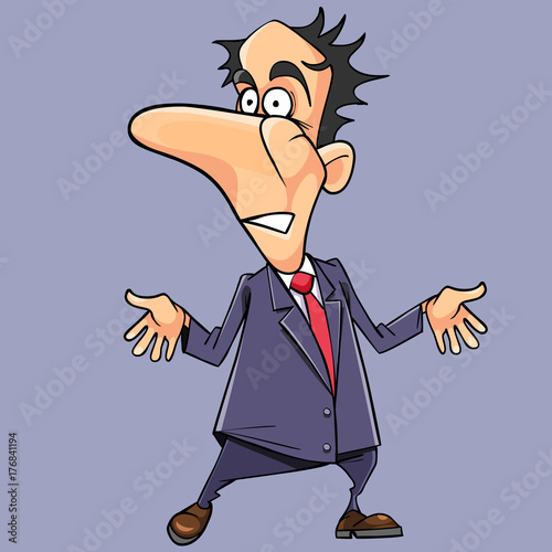 cartoon frightened man in a suit with a tie is surprised